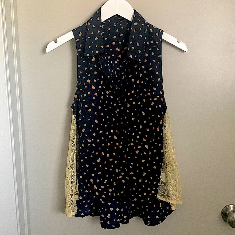 High low flowy button down in Navy with lace sides Size S